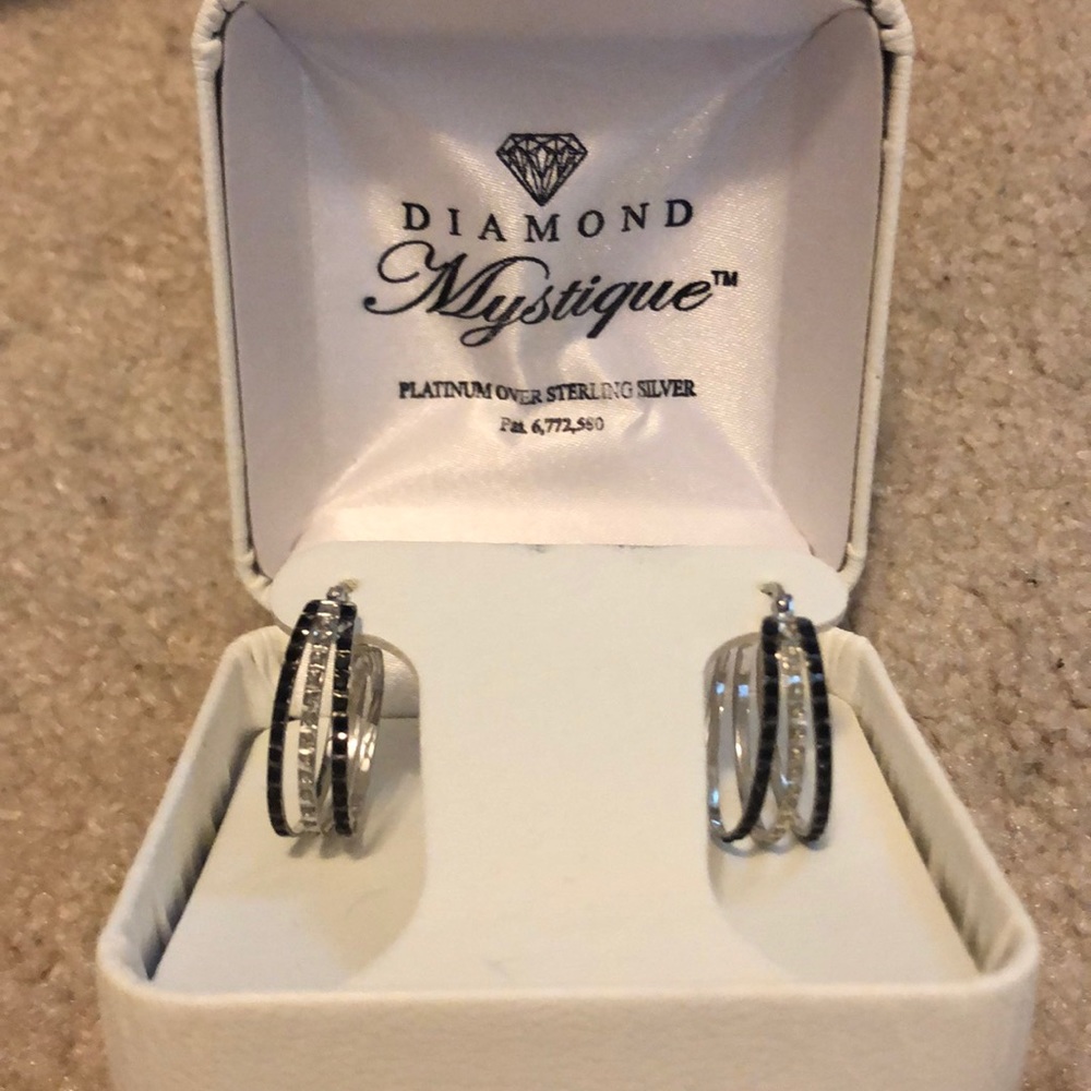 Black & White Diamond Hoop Earrings